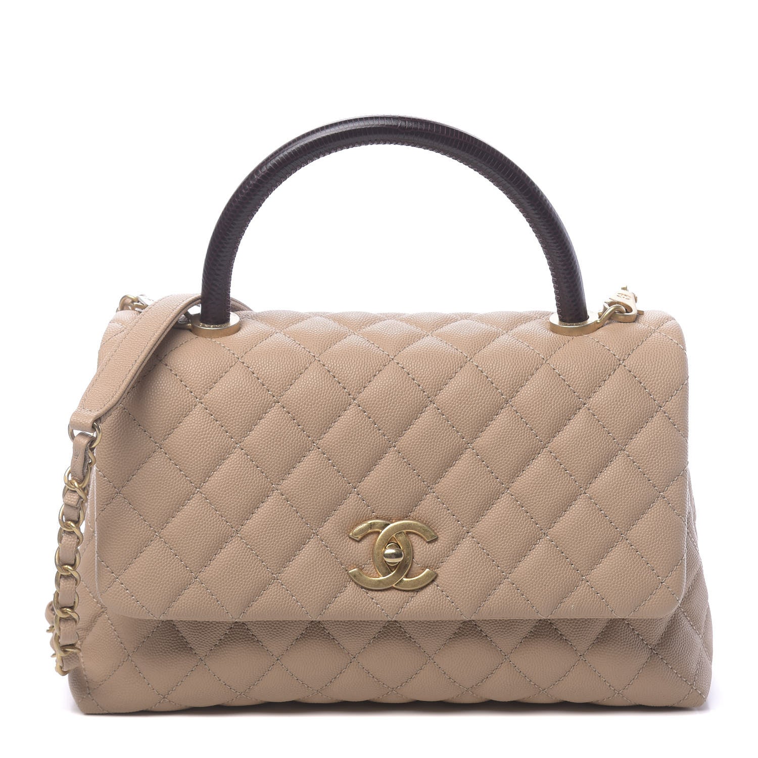 Chanel Caviar Lizard Embossed Quilted Small Coco Handle Flap Beige 1 of 12