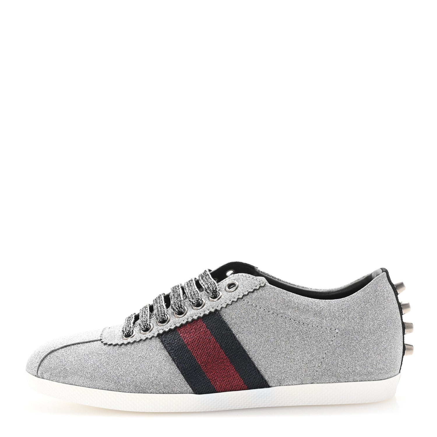 Gucci Glitter Fabric Studded Web Womens Sneakers 36.5 Silver 1 of 10