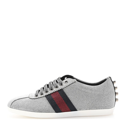 Gucci Glitter Fabric Studded Web Womens Sneakers 36.5 Silver 1 of 10