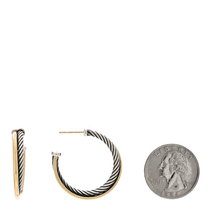 David Yurman Sterling Silver 18K Yellow Gold 31mm Crossover Cable Hoop Earrings 2 of 4