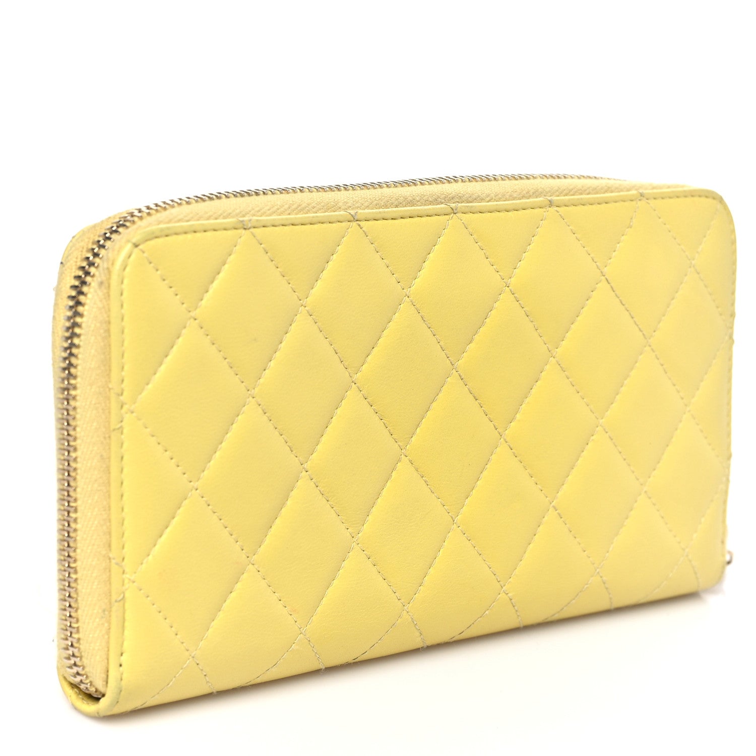Chanel Lambskin Quilted Large Gusset Zip Around Wallet Yellow 3 of 12