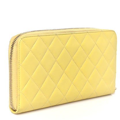 Chanel Lambskin Quilted Large Gusset Zip Around Wallet Yellow 3 of 12