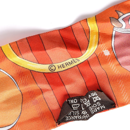 Hermes Silk Tatersale Twilly Rouge Orange Jaune D'Or 6 of 8