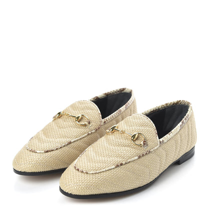 Gucci Raffia Elaphe Matelasse Horsebit Womens Jordaan Loafers 35.5 Natural Cream Brown 3 of 9