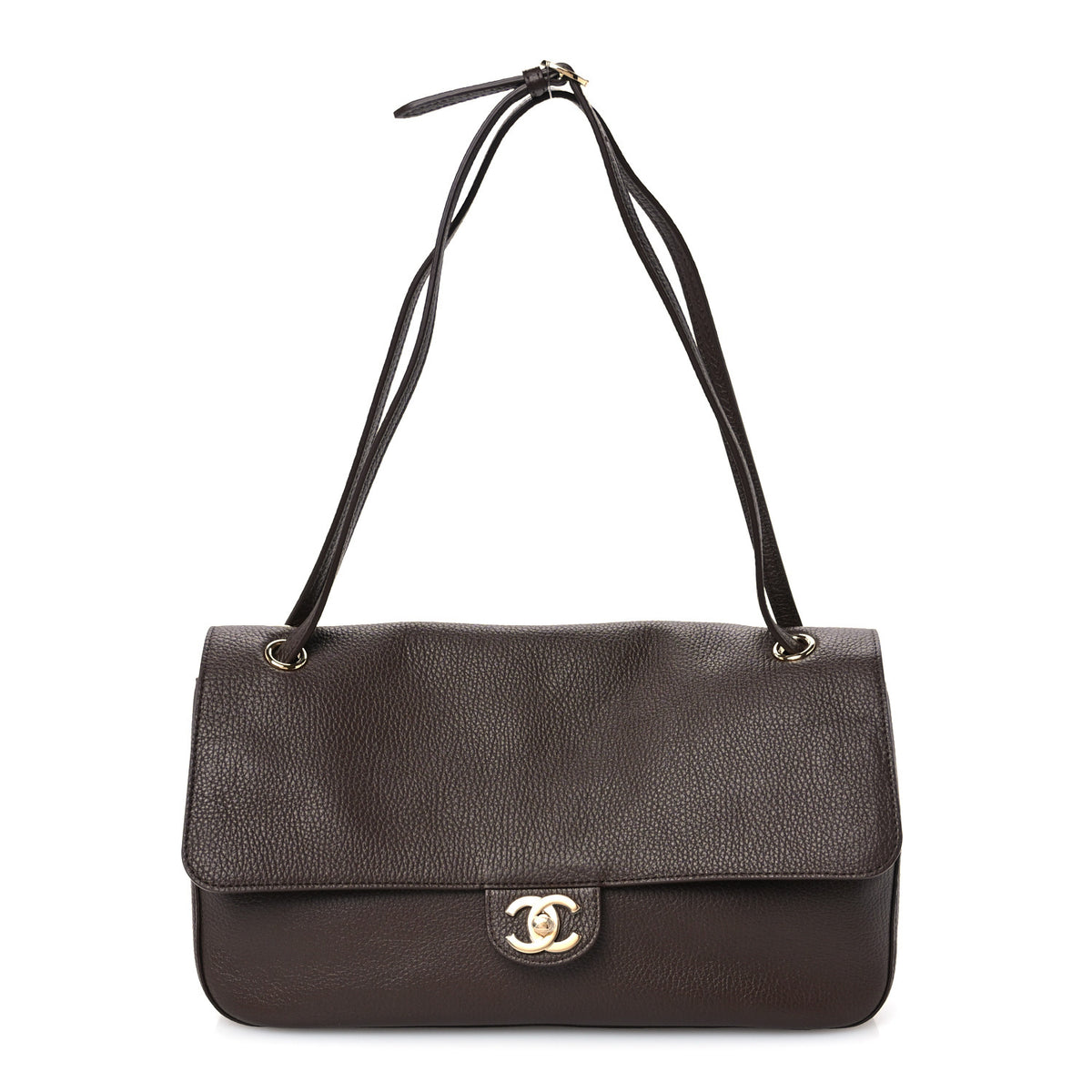 Grained Calfskin Small Souplissimo Maxi Flap Dark Brown