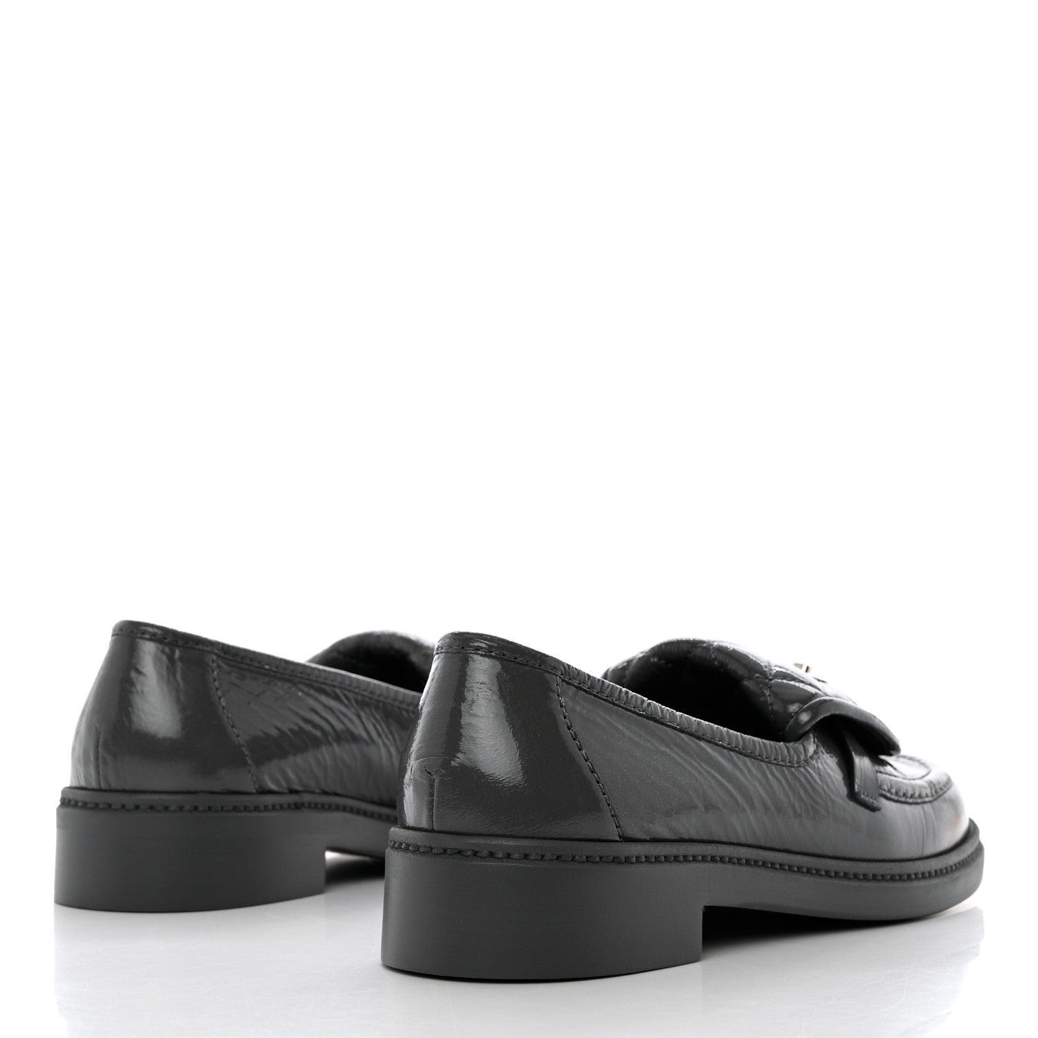 Chanel Crumpled Shiny Lambskin Quilted CC Turnlock Loafers 39.5 Dark Grey 4 of 9