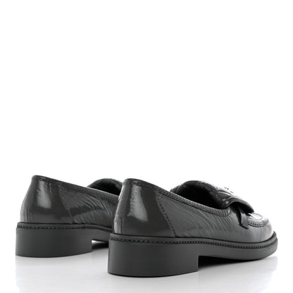 Chanel Crumpled Shiny Lambskin Quilted CC Turnlock Loafers 39.5 Dark Grey 4 of 9