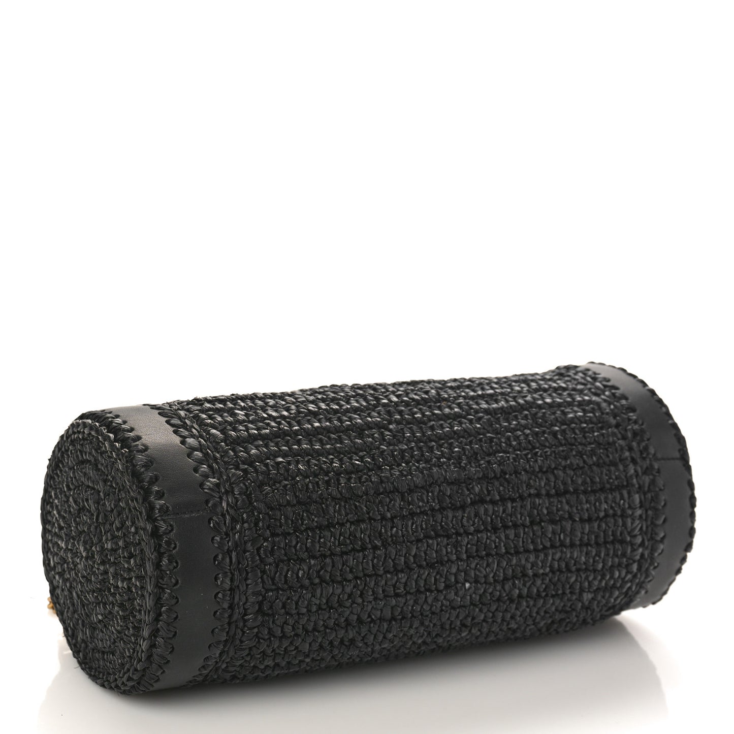 Raffia Monogram Small Cassandre Cylinder Bag Black