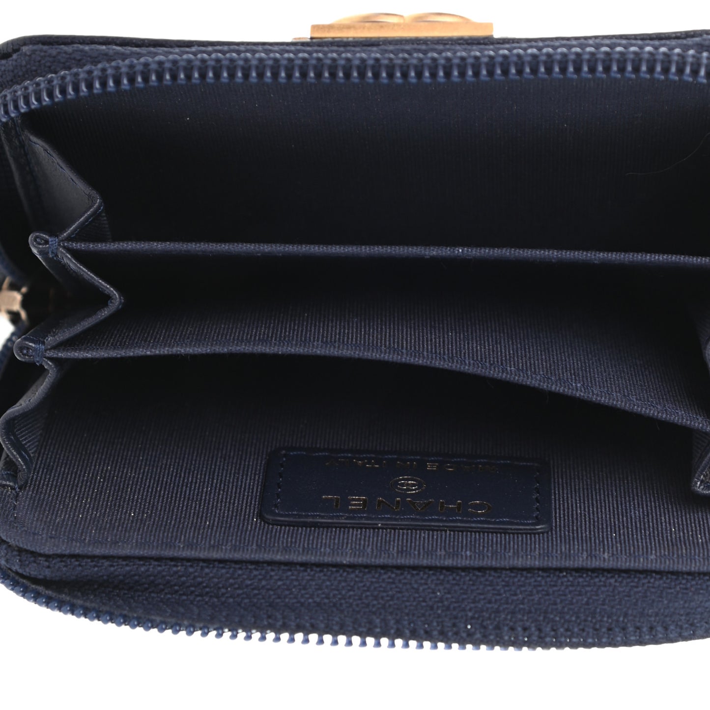 Caviar Chevron Quilted Boy Zip Around Coin Purse Wallet Navy Blue