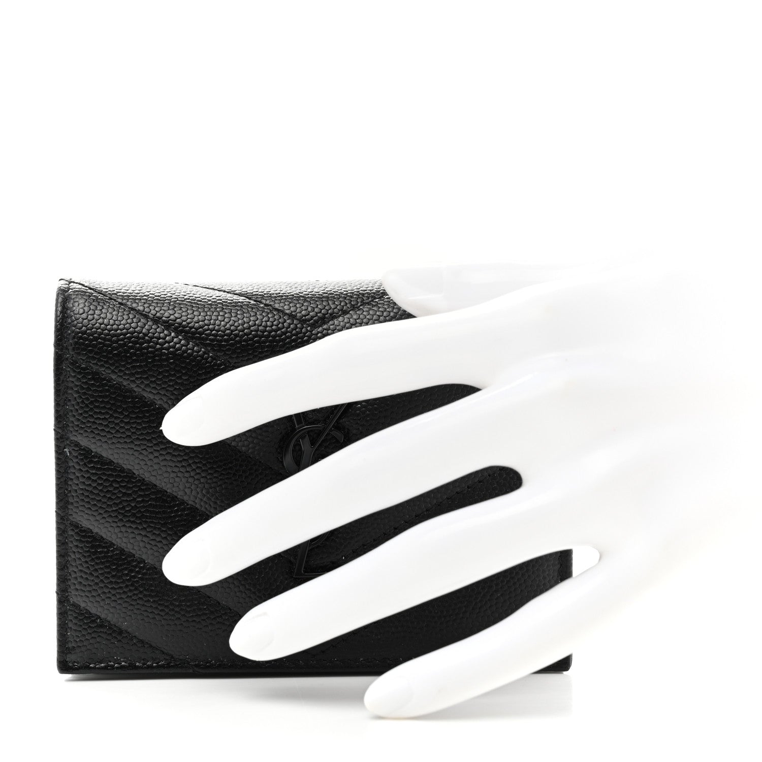Saint Laurent Grain De Poudre Matelasse Chevron Monochrome Monogram Flap Card Case Black 2 of 10