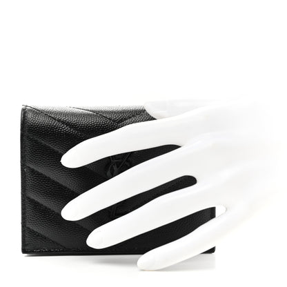 Saint Laurent Grain De Poudre Matelasse Chevron Monochrome Monogram Flap Card Case Black 2 of 10