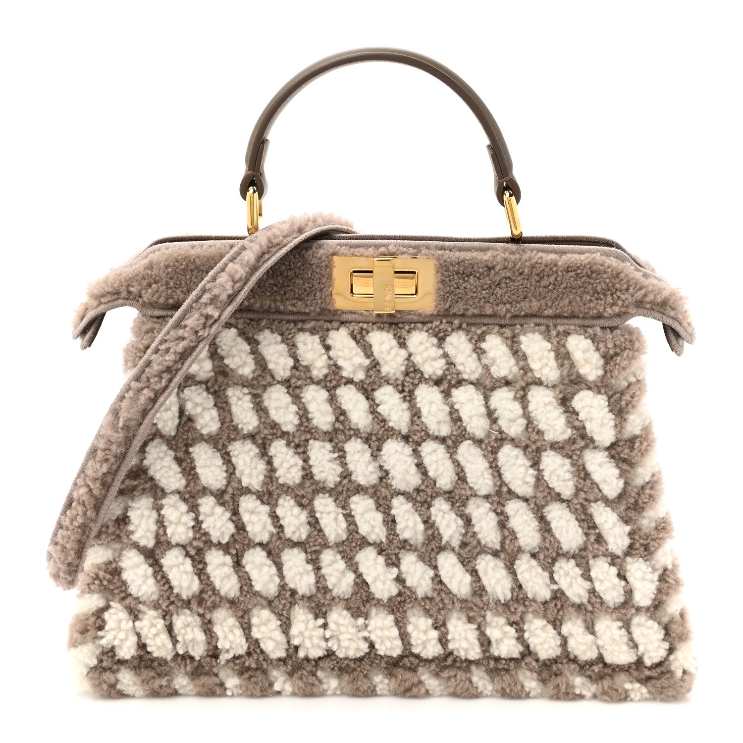 Fendi Curly Shearling Nappa Bi-Color Small Peekaboo I SEE U Satchel Tartufo White 1 of 11