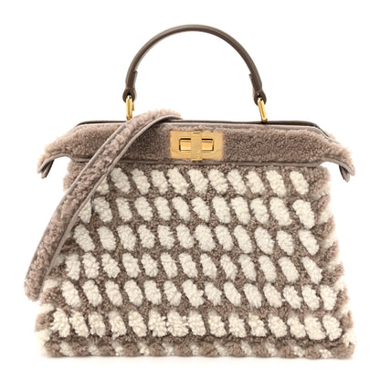 Fendi Curly Shearling Nappa Bi-Color Small Peekaboo I SEE U Satchel Tartufo White 1 of 11