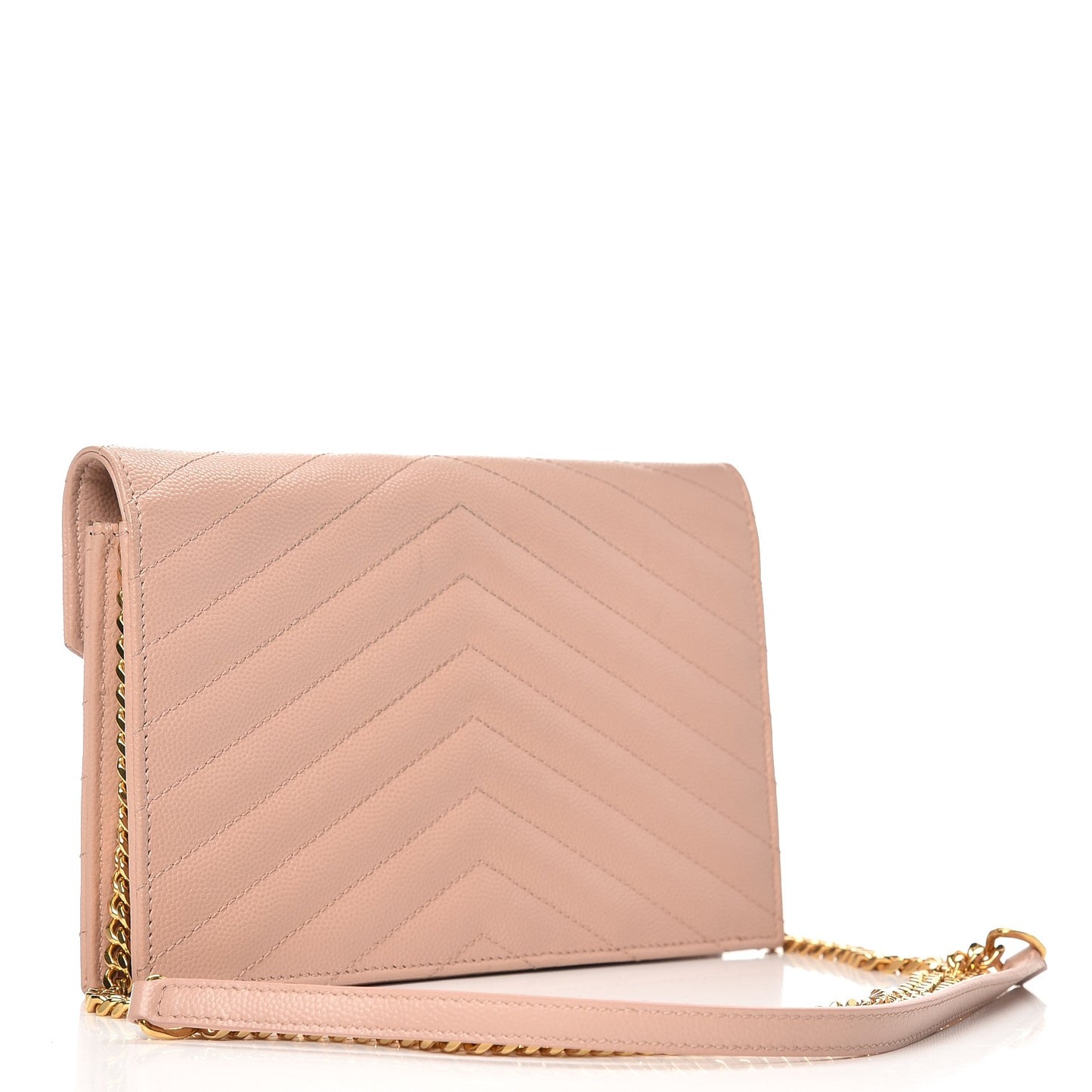 Grain De Poudre Matelasse Chevron Monogram Envelope Chain Wallet Pale Pink