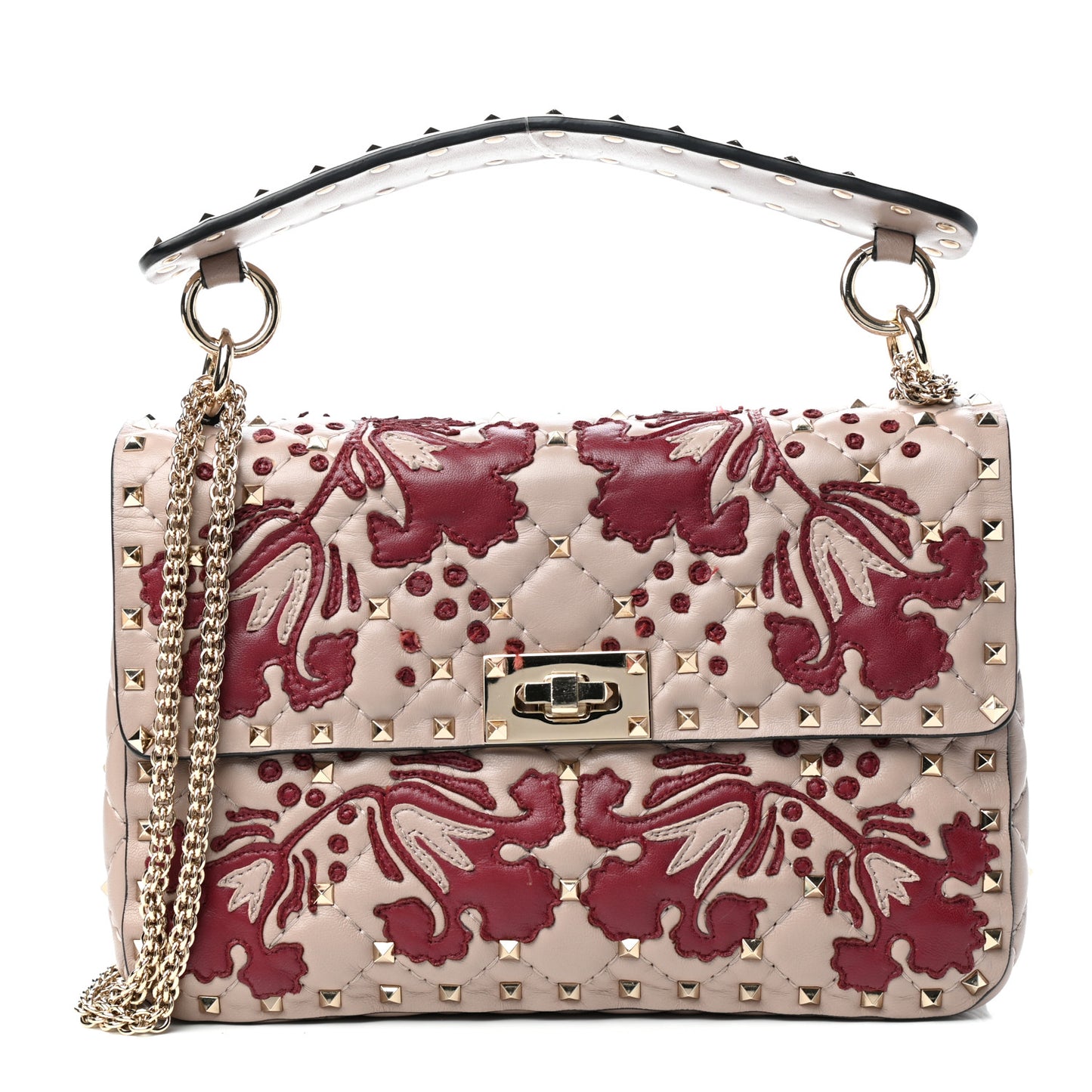 Nappa Flower Intarsia Medium Rockstud Spike Shoulder Bag Multicolor