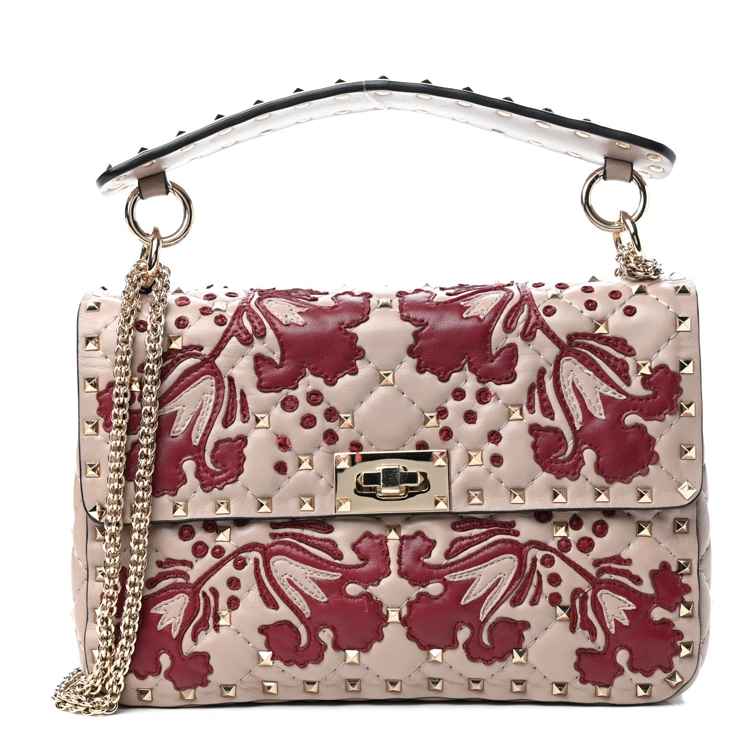 Valentino Garavani Nappa Flower Intarsia Medium Rockstud Spike Shoulder Bag Multicolor 1 of 11