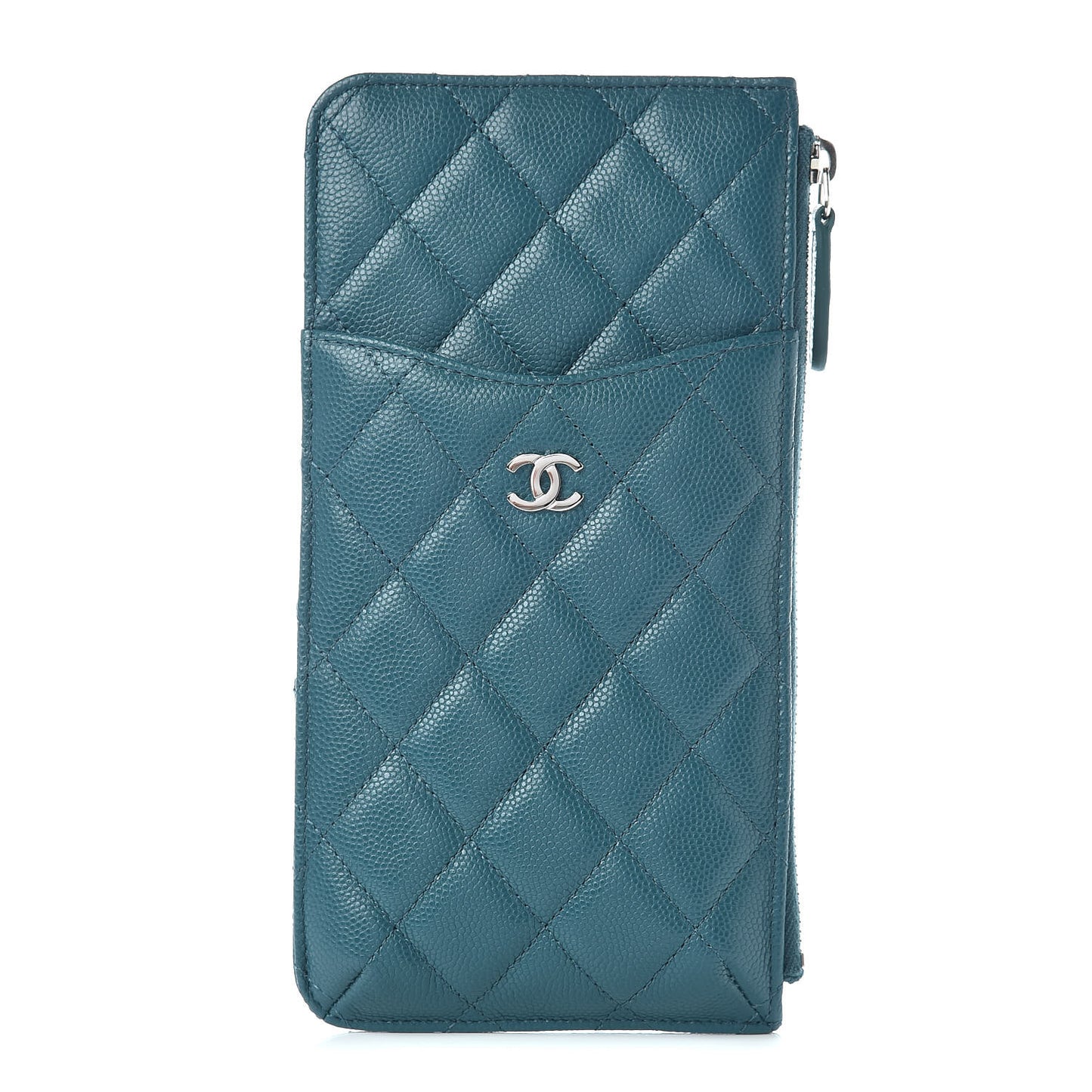 Caviar Quilted Classic Flat Wallet Pouch Dark Turquoise