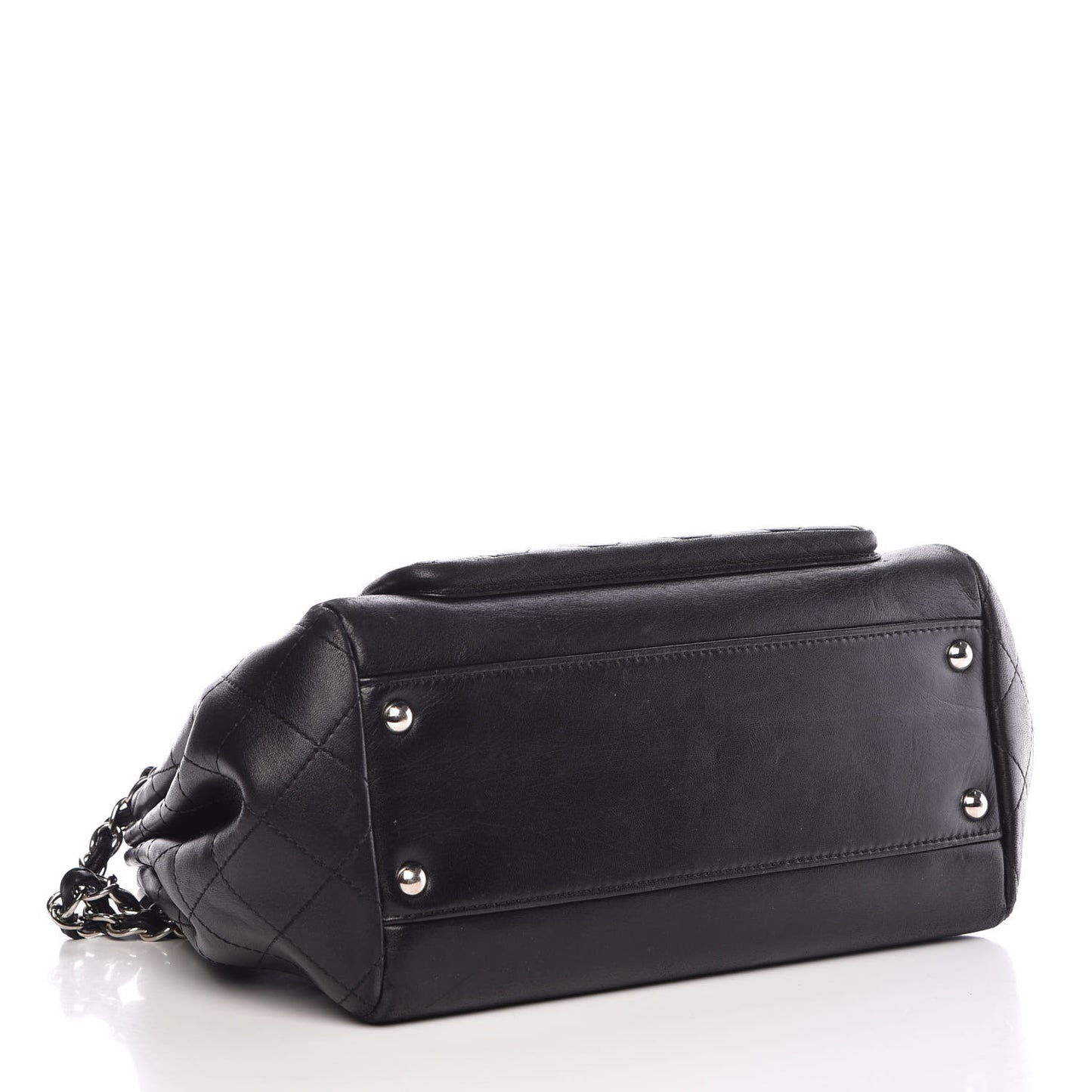Lambskin Quilted CC Accordion Shopping Bag Black