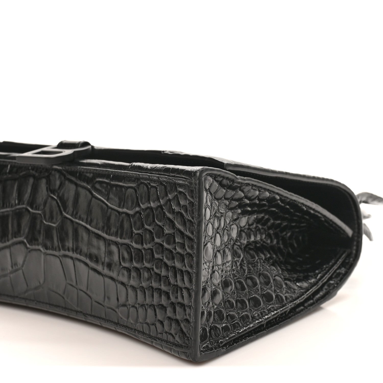 Balenciaga Shiny Calfskin Monochrome Crocodile Embossed Medium Hourglass Top Handle Bag Black 9 of 9