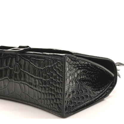 Balenciaga Shiny Calfskin Monochrome Crocodile Embossed Medium Hourglass Top Handle Bag Black 9 of 9