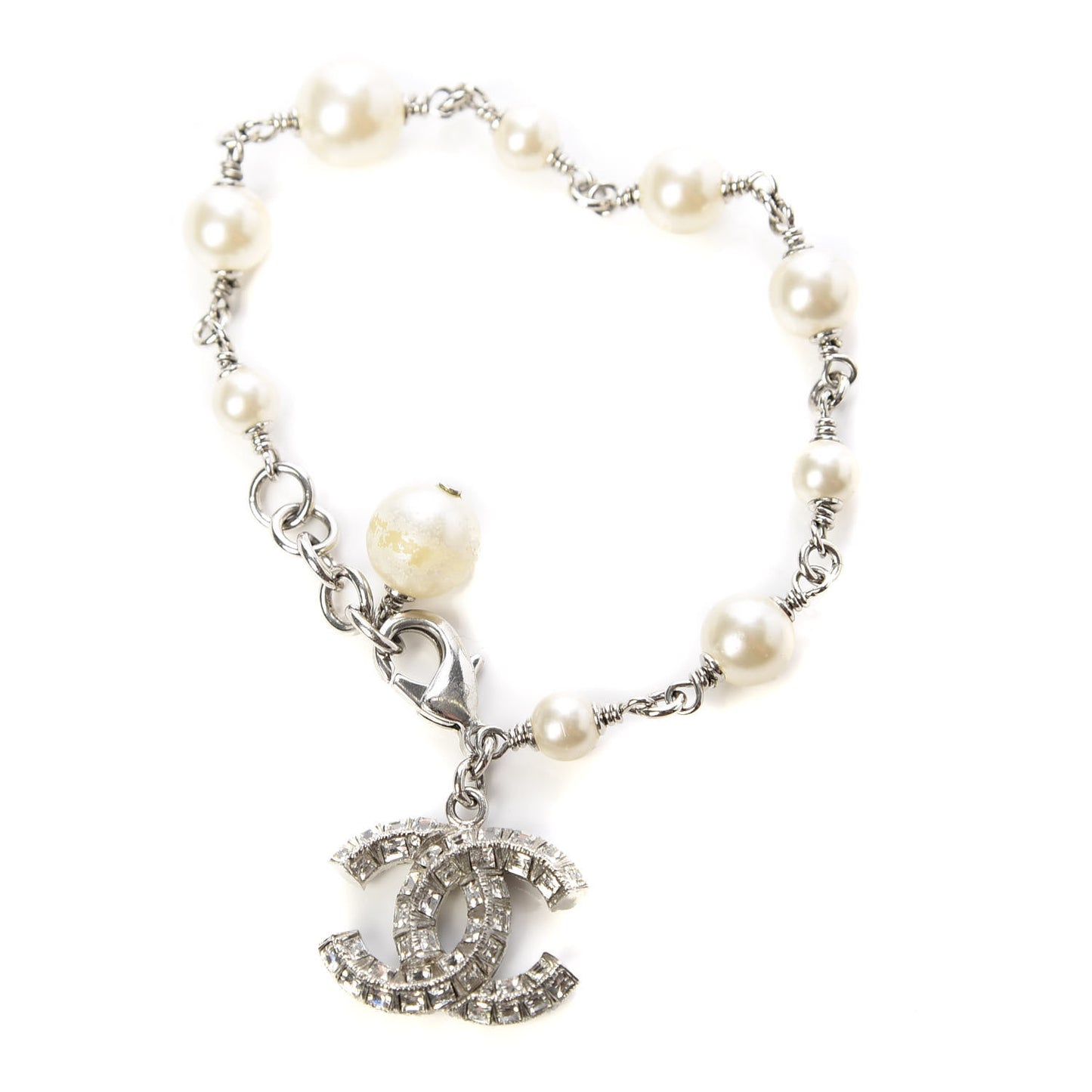 Crystal Pearl CC Bracelet Silver