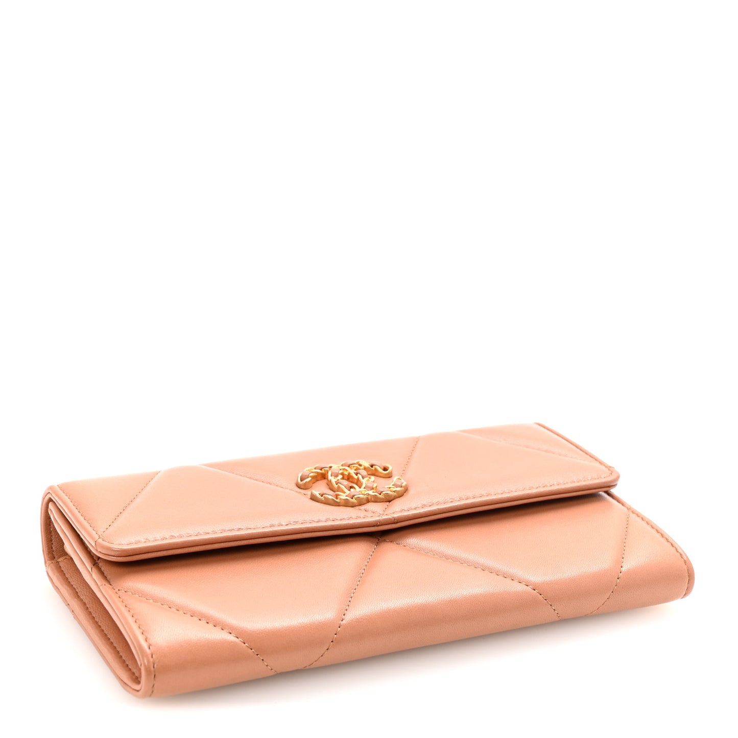 Lambskin Quilted Chanel 19 Flap Wallet Brown