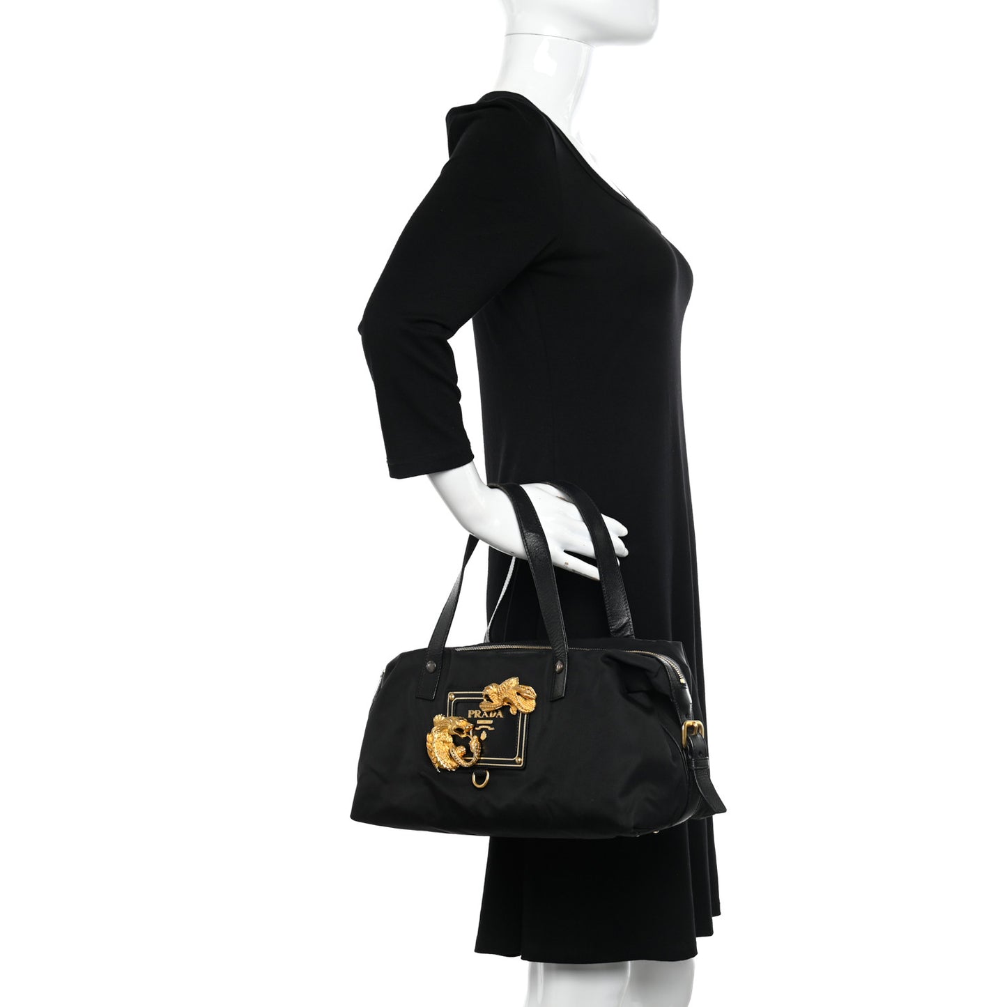 Nylon Animalier Boston Bag Black