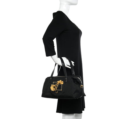 Prada Nylon Animalier Boston Bag Black 2 of 10