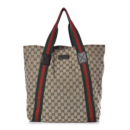 Gucci GG Monogram Medium Web Handle Vertical Tote Dark Brown 1 of 9
