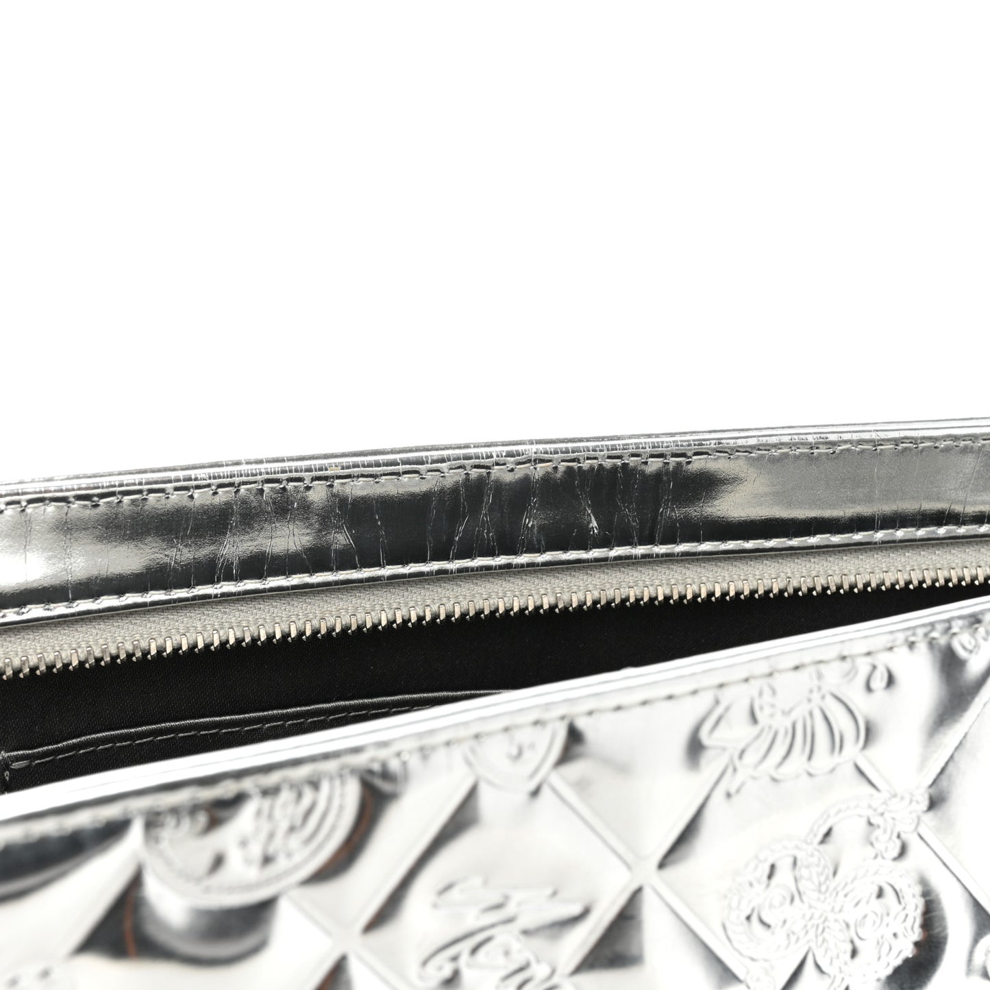 Metallic Patent Calfskin Lucky Symbols Pochette Silver