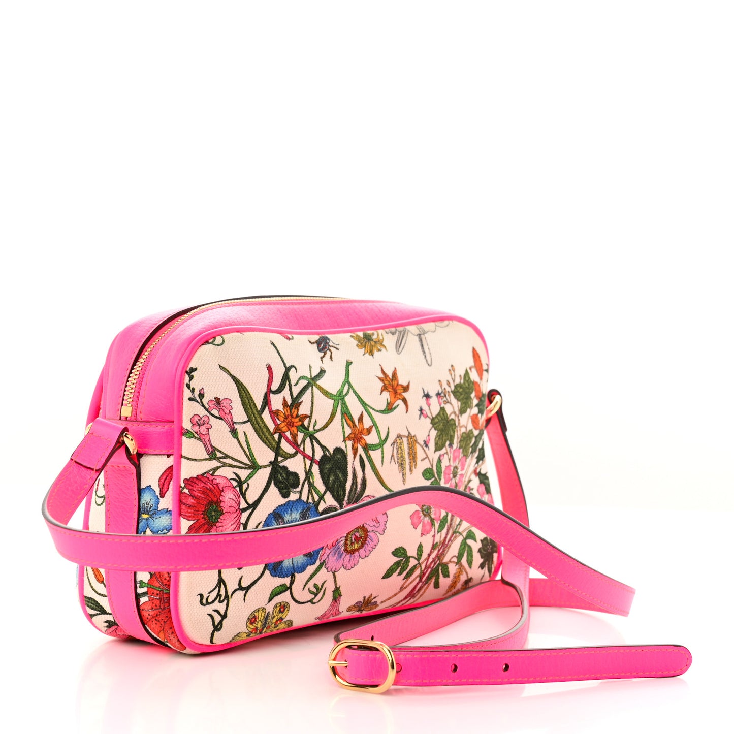 Canvas Flora Floral Shoulder Bag White Fuchsia Fluo