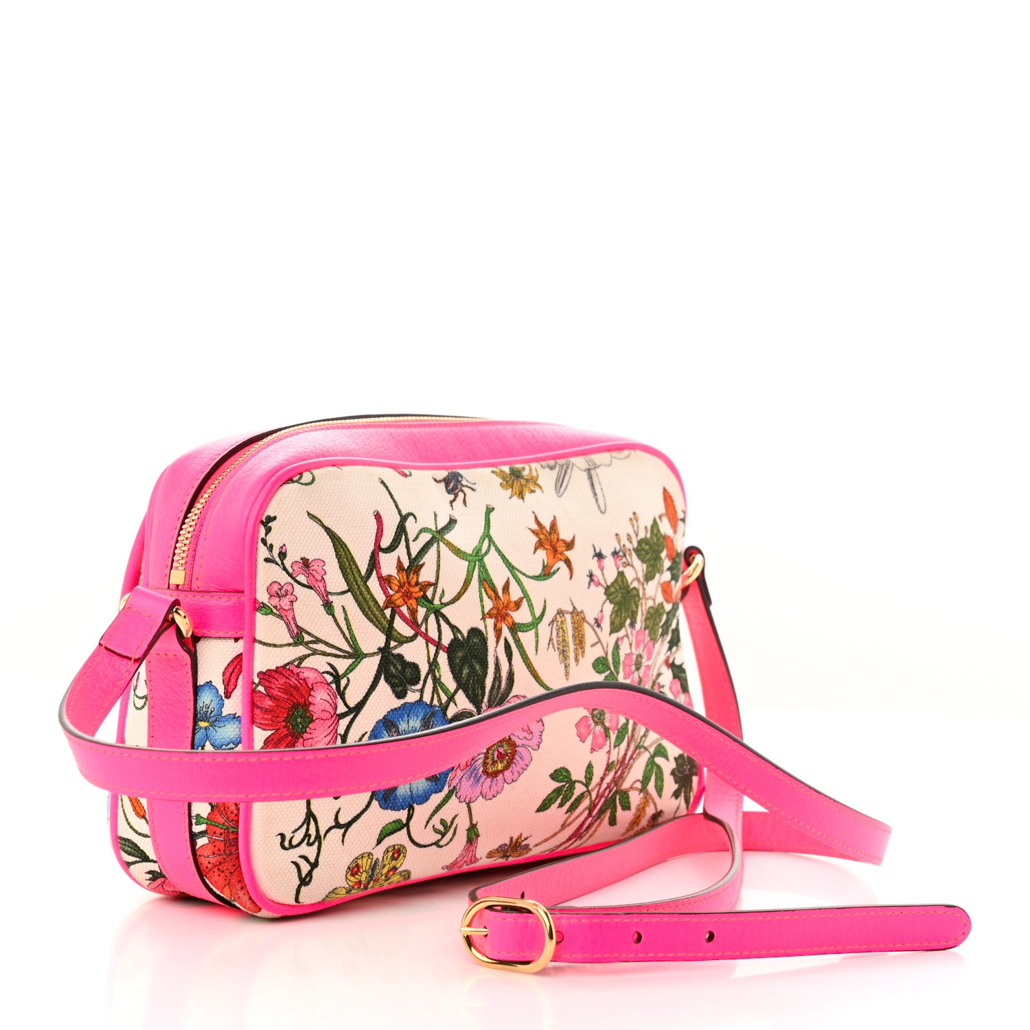 Gucci Canvas Flora Floral Shoulder Bag White Fuchsia Fluo 3 of 11