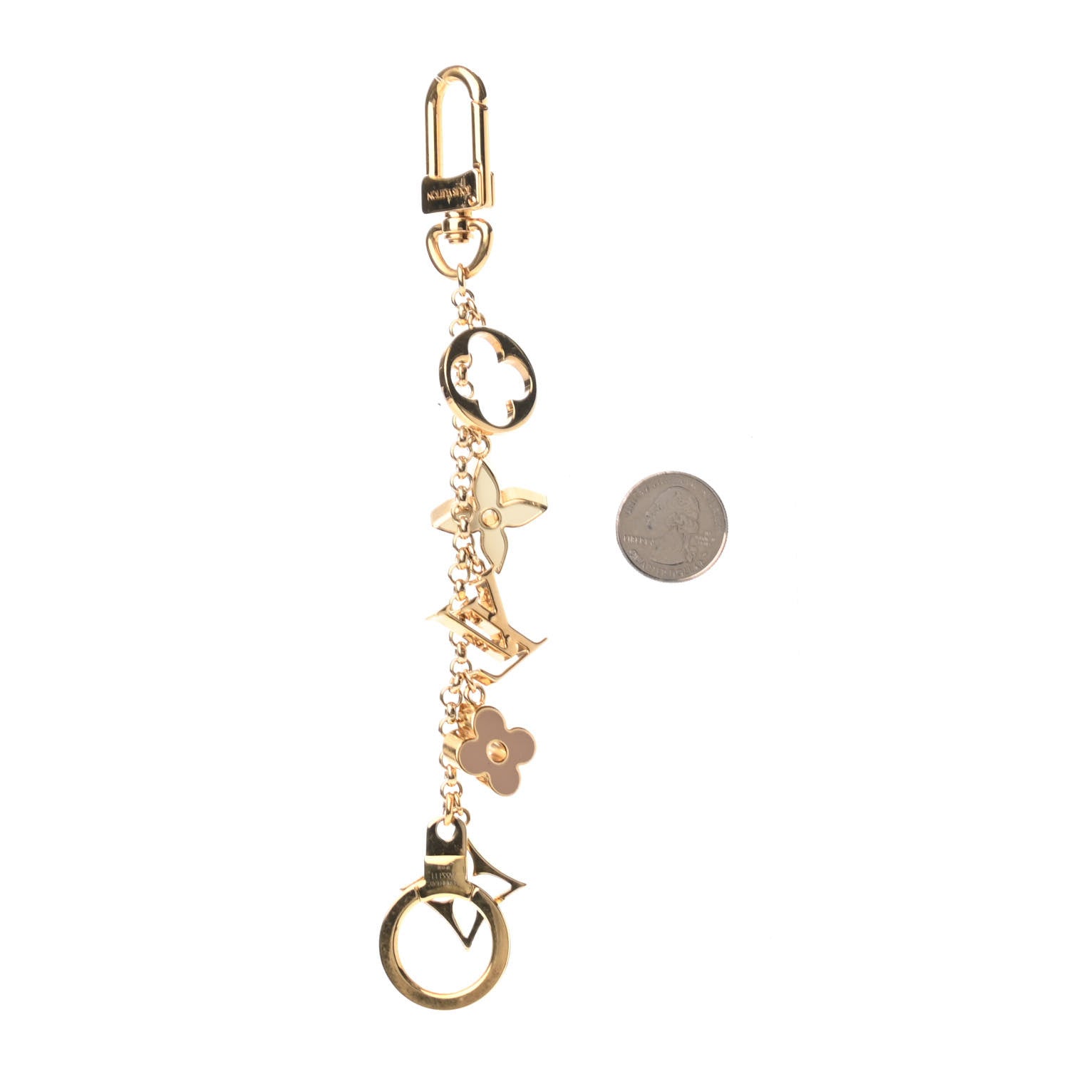 Louis Vuitton Brass Enamel Fleur De Monogram Bag Charm Chain Gold 2 of 3