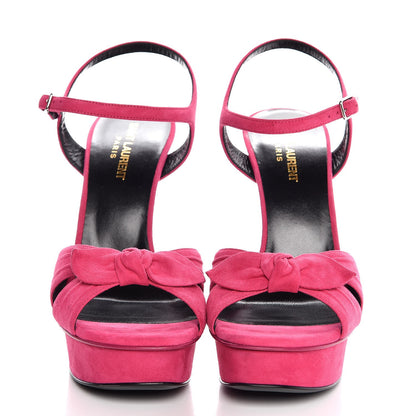 Saint Laurent Suede Bow Bianca 105 Platform Sandals Heels 39.5 Bubblegum 2 of 8