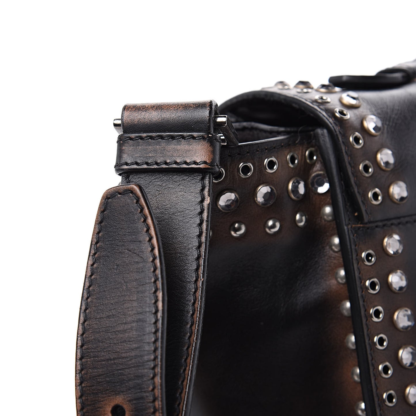Vitello Vintage Studded Sound Twin Pocket Satchel Ebano