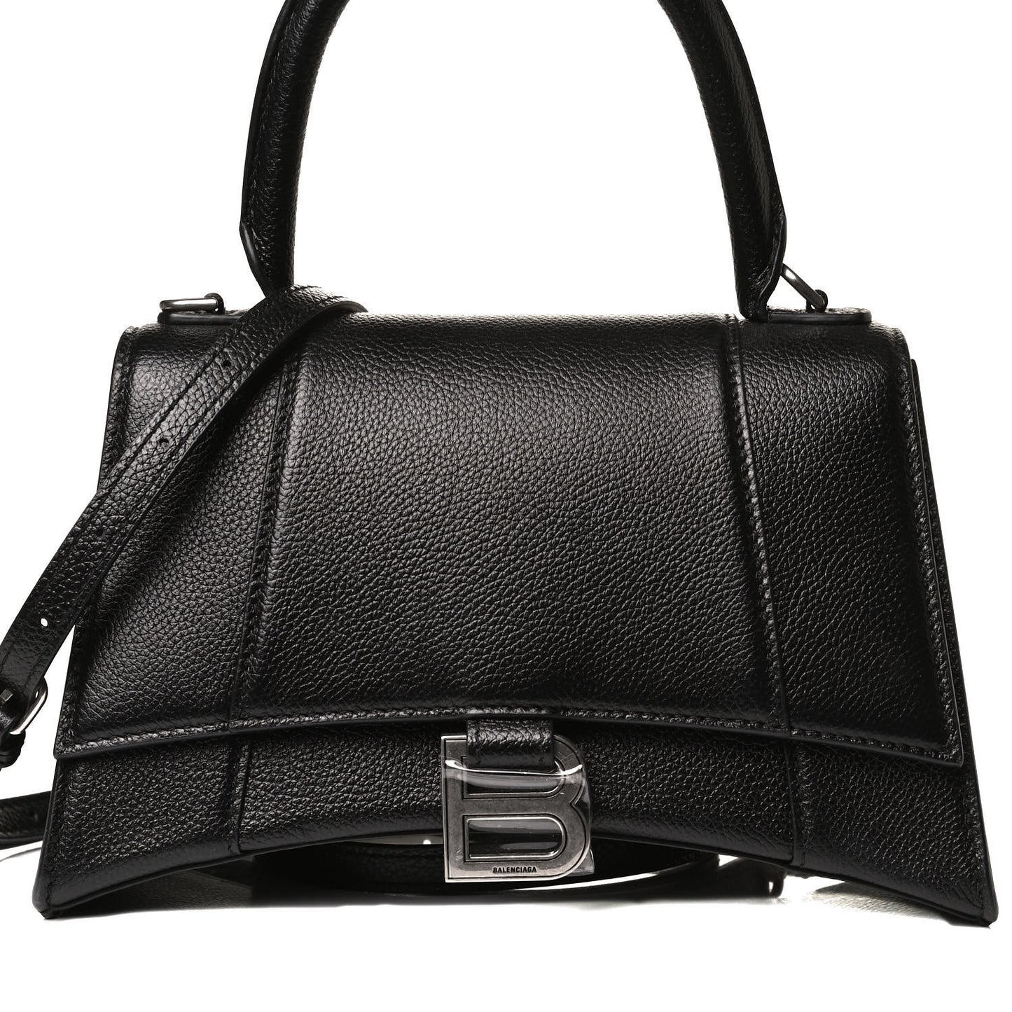 Grained Calfskin Small Hourglass Top Handle Bag Black