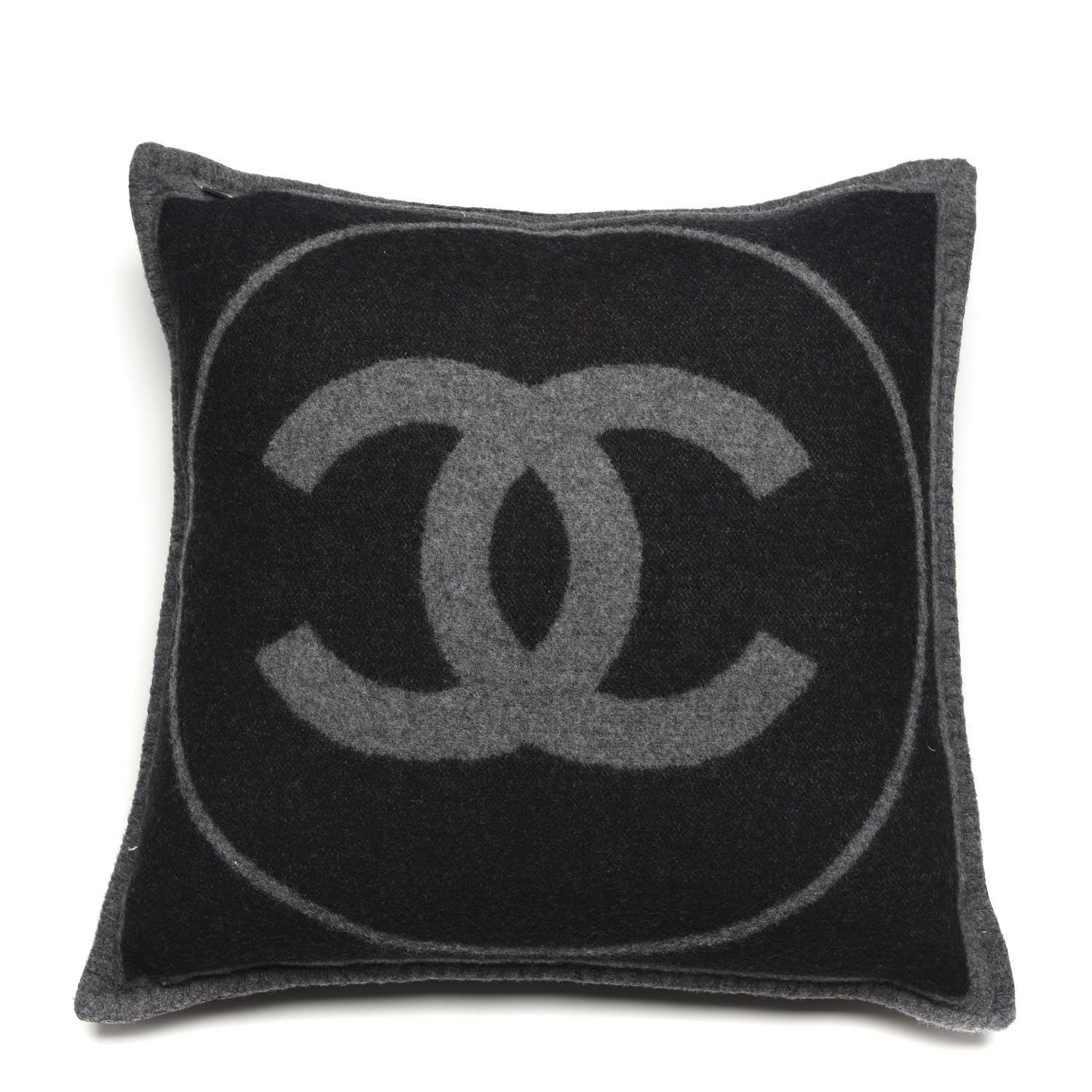 Chanel Merino Wool Cashmere CC Pillow Black Grey 4 of 5