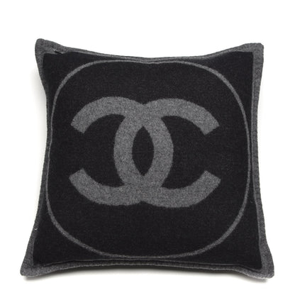 Chanel Merino Wool Cashmere CC Pillow Black Grey 4 of 5