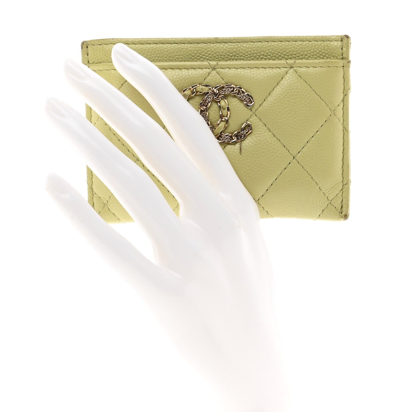 Caviar Quilted French New Wave Card Holder Light Green