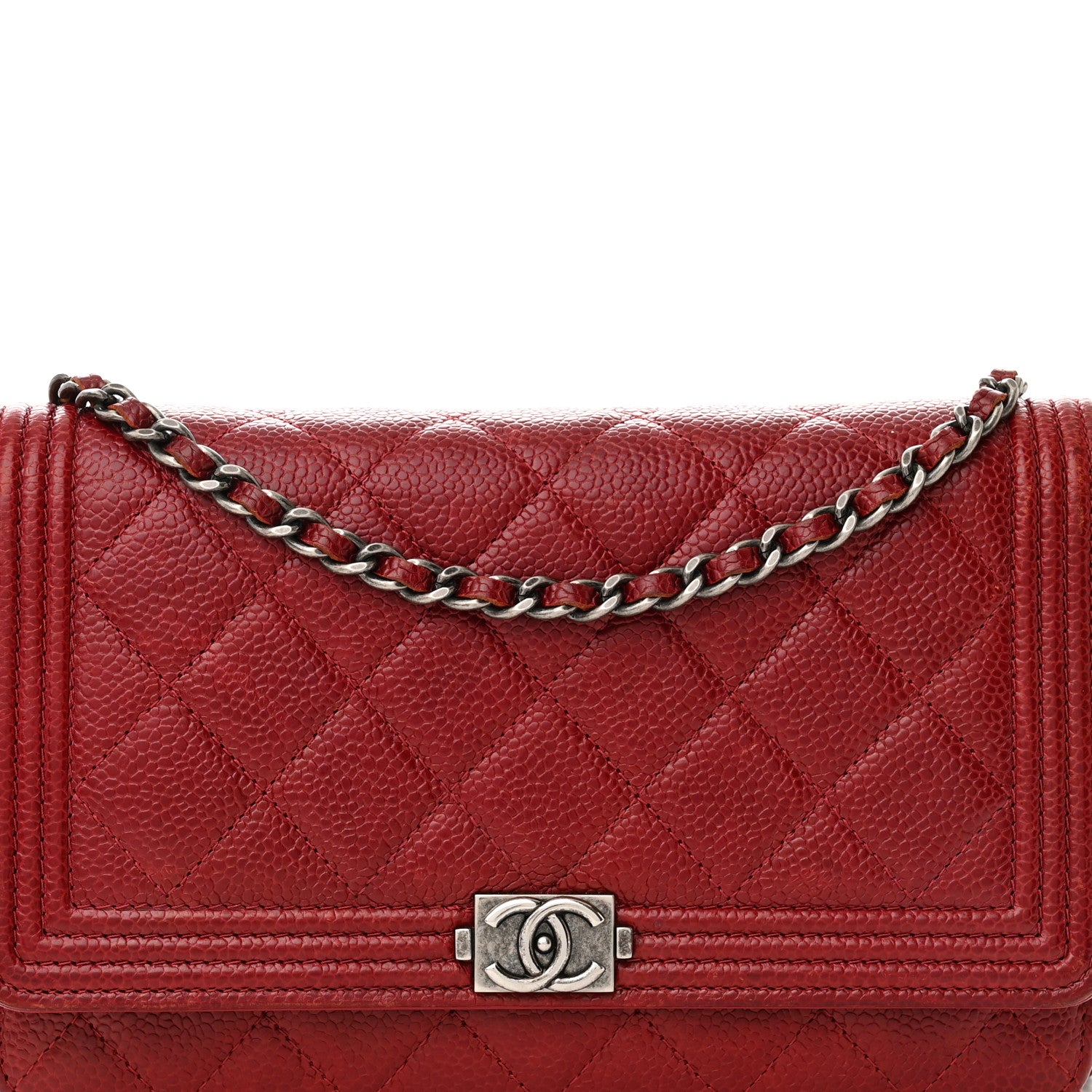 Chanel Caviar Quilted Boy Wallet On Chain WOC Red 9 of 13