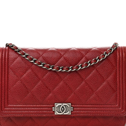Chanel Caviar Quilted Boy Wallet On Chain WOC Red 9 of 13