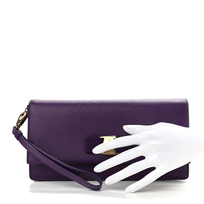 Salvatore Ferragamo Printed Calfskin Mora Bow Clutch Purple 2 of 10