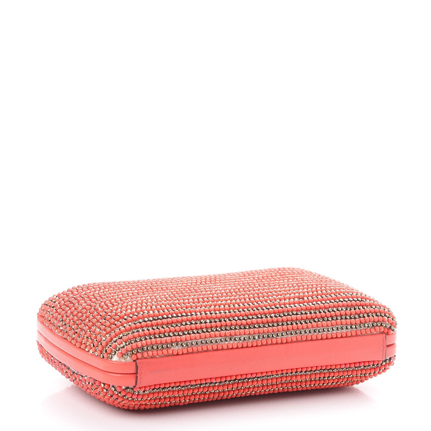 Lambskin Crystal Beaded Broadway Box Clutch Coral