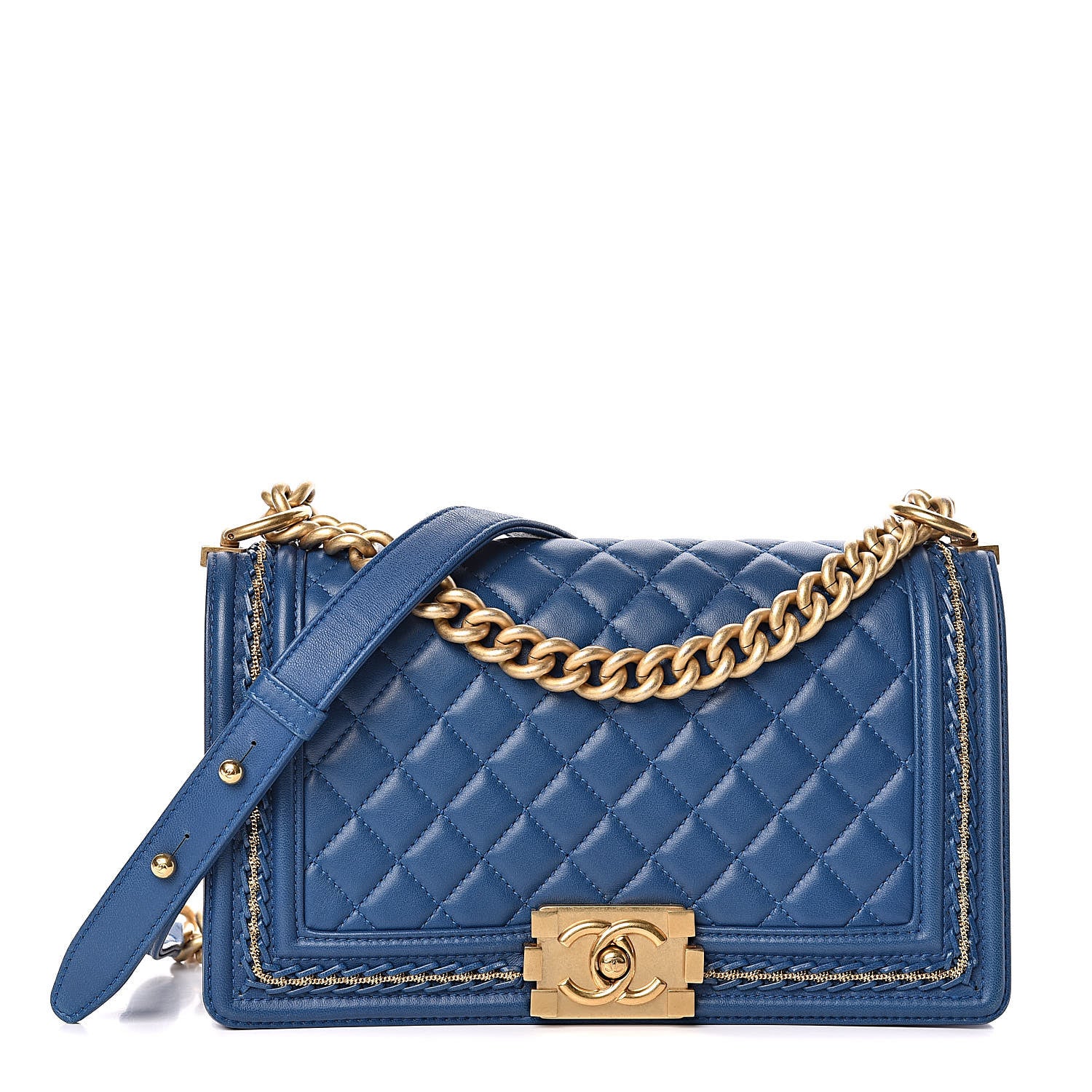 Chanel Lambskin Quilted Medium Chain Detail Boy Flap Blue 1 of 11