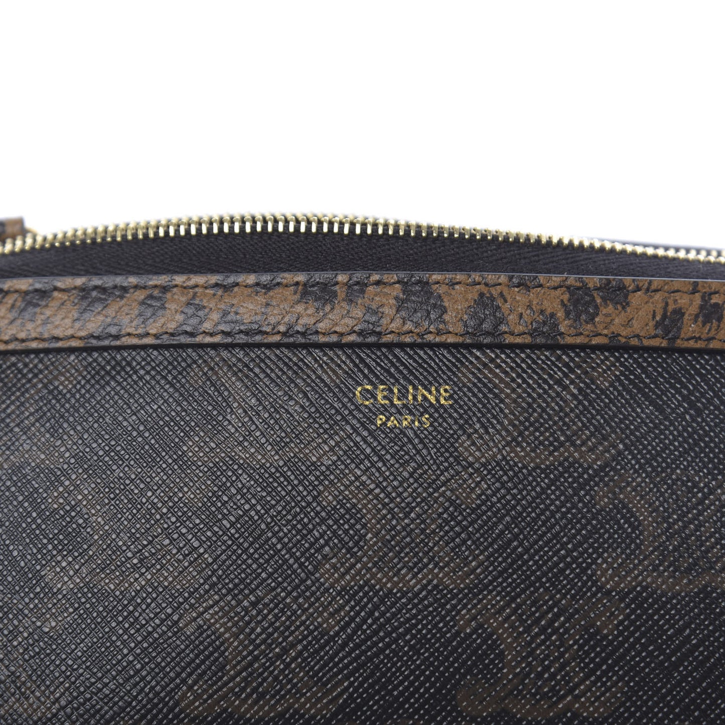 Triomphe Canvas Calfskin Leopard Print Mini Clutch on Chain Black Tan