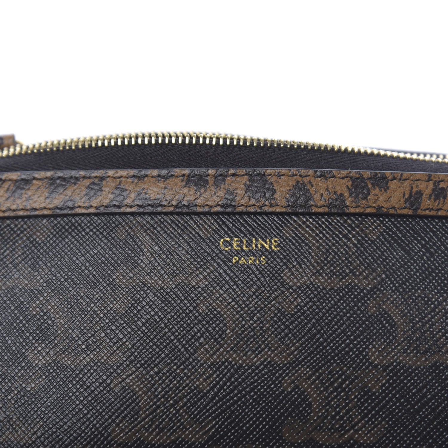 Celine Triomphe Canvas Calfskin Leopard Print Mini Clutch on Chain Black Tan 8 of 11