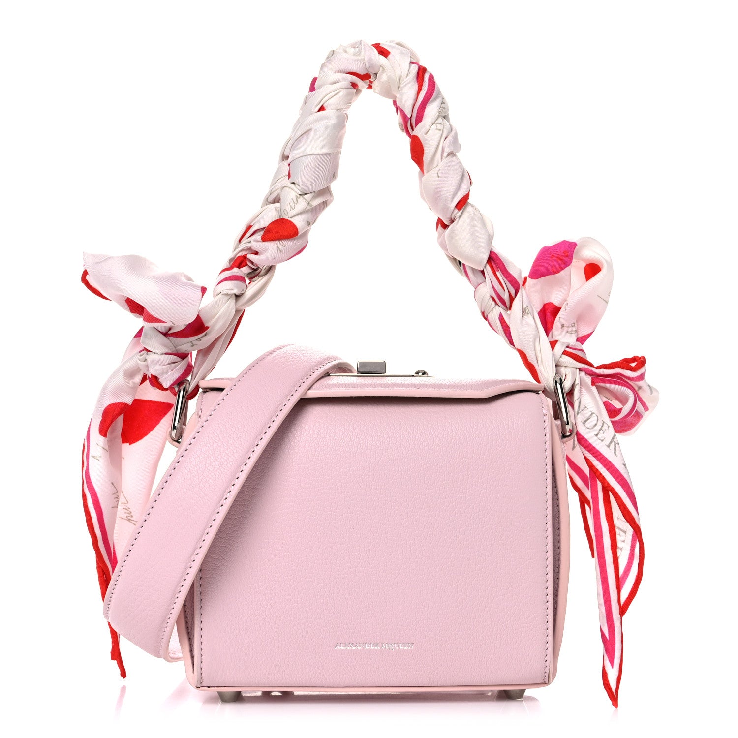 Alexander McQueen Calfskin Silk Scarf Box Shoulder Bag 16 Baby Pink Ivory 1 of 17