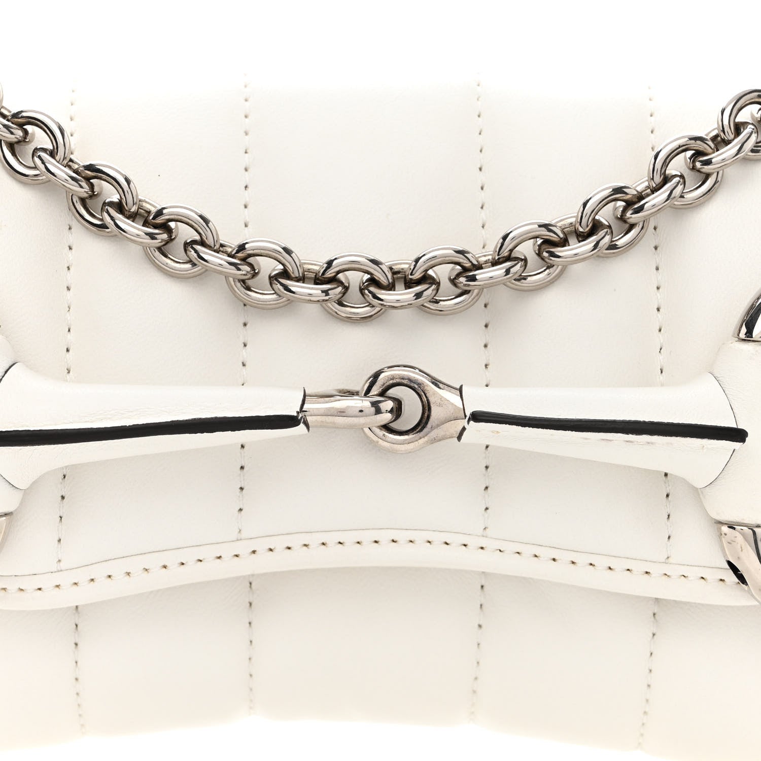 Gucci Nappa Vertical Matelasse Small Maxi Horsebit Chain Shoulder Bag Great White 8 of 10
