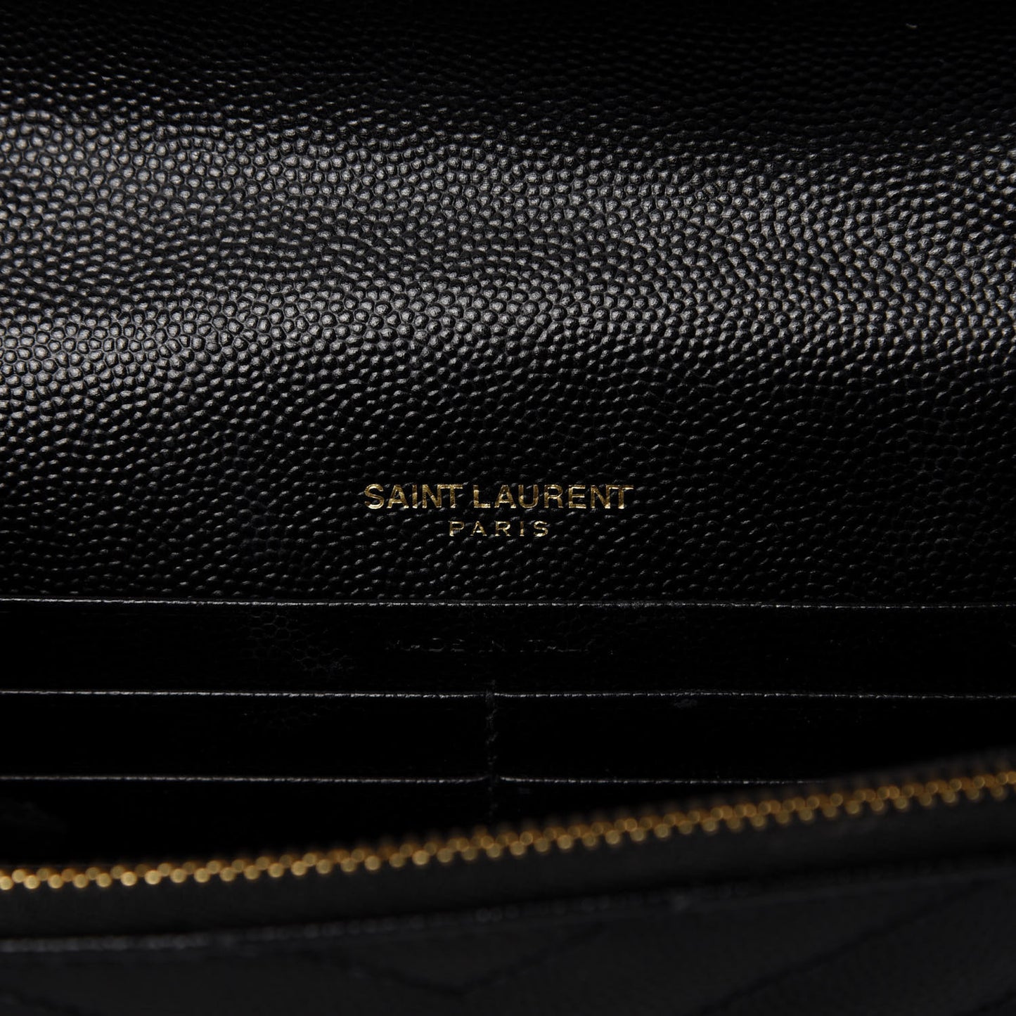 Grain De Poudre Matelasse Chevron Monogram Envelope Chain Wallet Black