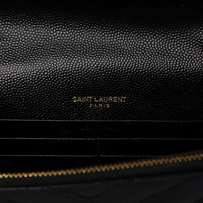 Saint Laurent Grain De Poudre Matelasse Chevron Monogram Envelope Chain Wallet Black 8 of 10